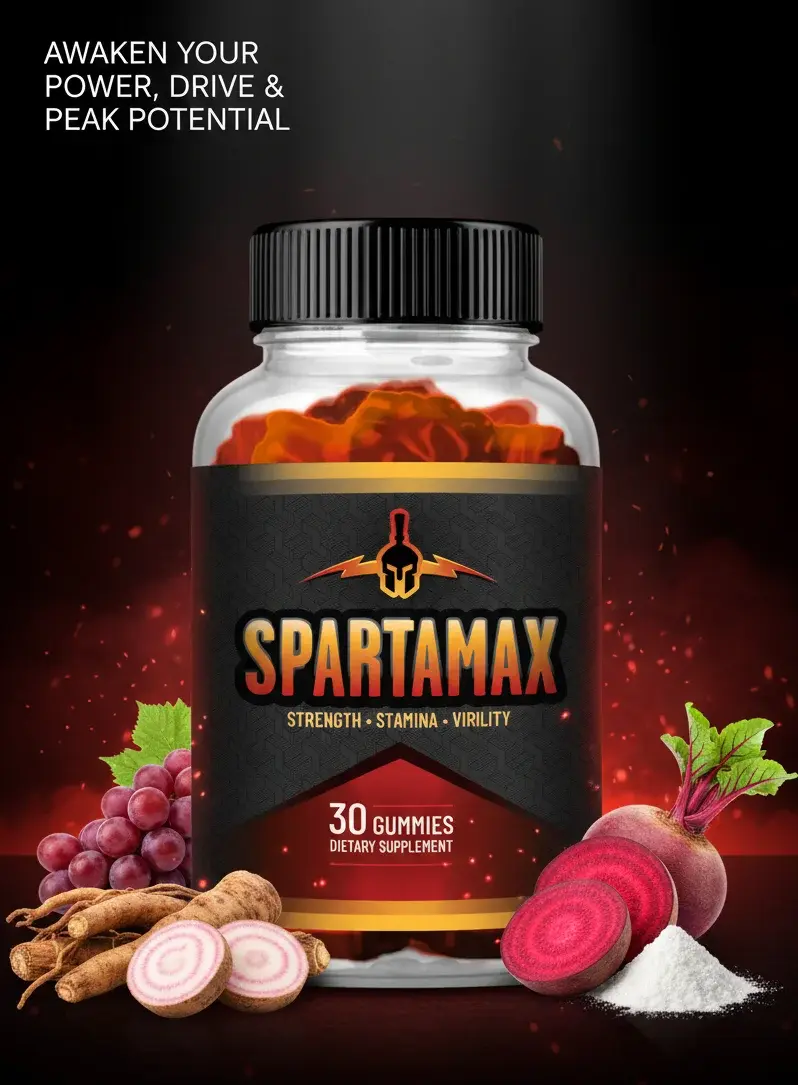 Spartamax gummies bottle on a plain background